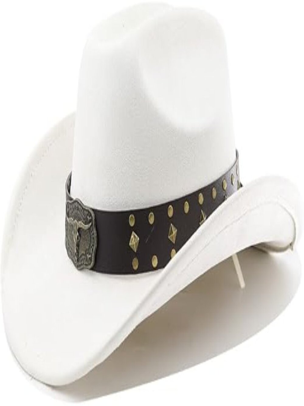Unisex Off White Suede Shapeable Wide Brim Buckle Cowgirl Cowboy Western Hat